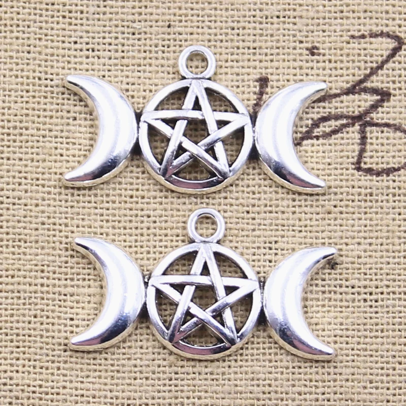 12pcs Charms Triple Viking Moon Star Goddess 16x30mm Antique Silver Color Pendants DIY Making Findings Handmade Tibetan Jewelry
