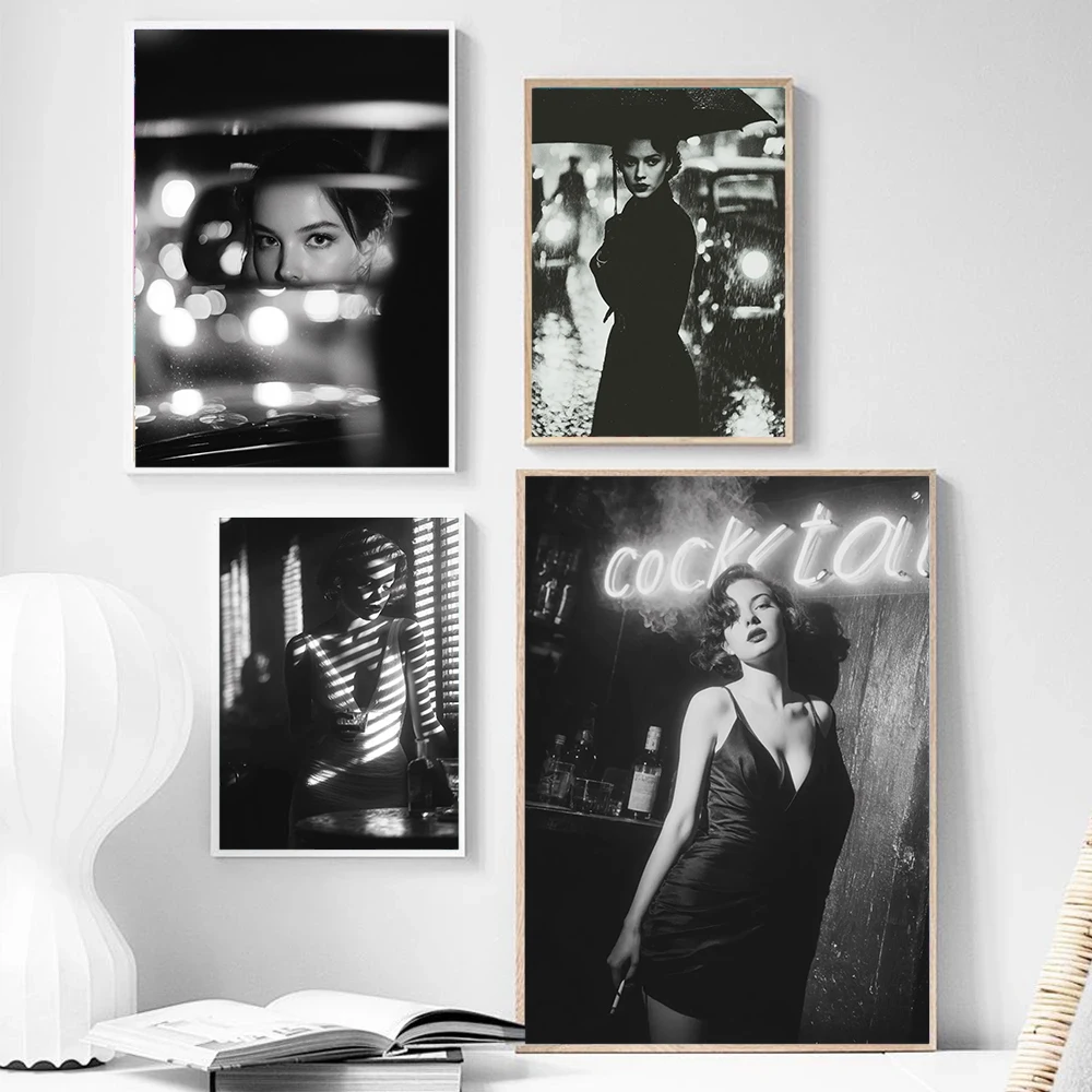 Black And White Temptation Mysterious Silhouette Of Women By The Window Artistic Design Poster Canvas Print Home Wall Decoration