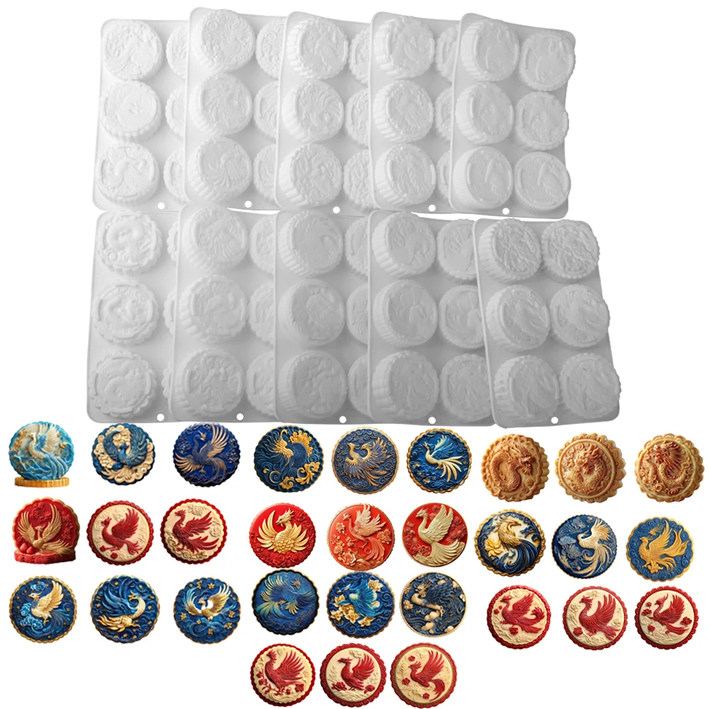 Mid Autumn Festival Phoenix Mooncake Silikonform Chinesischer Stil Drache Totem Mungobohnen Kuchen Dessertform Mousse Backform