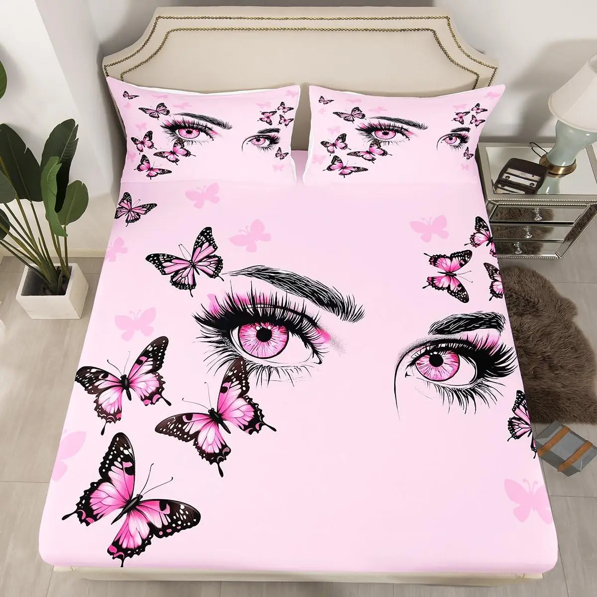Funny Ghost Eyes Fitted Sheet Full Queen Kawaii Bedding Set Cartoon Bed Sheet Set Animal Eye Deep Pocket Sheets Halloween Decor