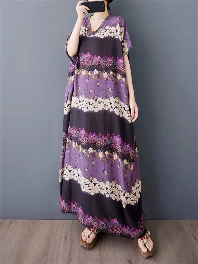 2025, künstlerisches Retro-Böhmisches langes Maxikleid im neuen Stil für Damen |   Sommerurlaub Farben Fließendes Strandkleid G233