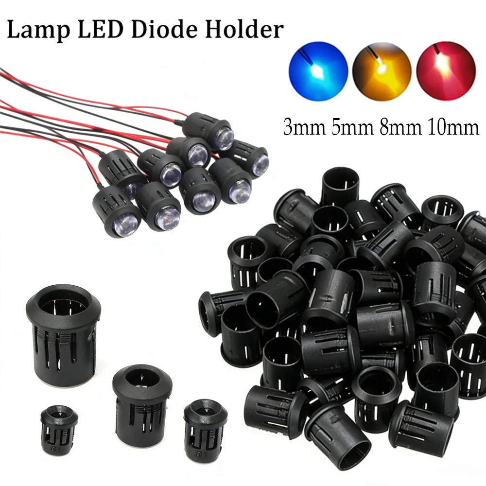 25-100pcs 3-10mm Black Plastic LED Clip Socket, Bezel Holder for DIY LED Indicator, Lamp Base, Electronic Circuit Board Mount