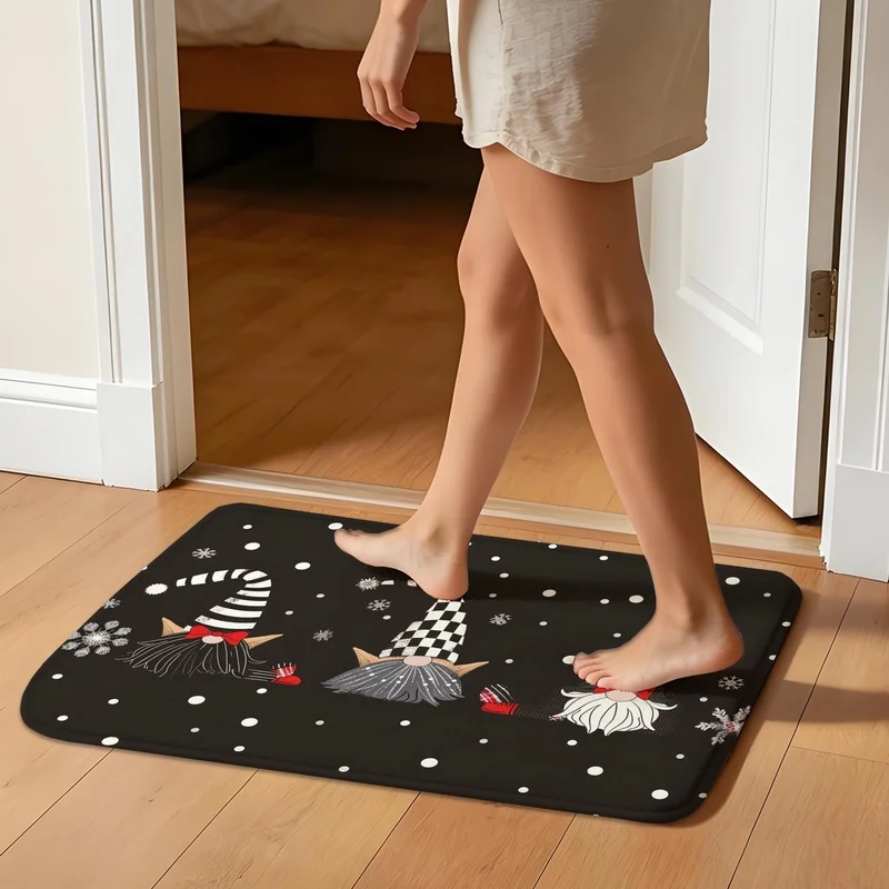 Christmas Gnome Print Doormat Non Slip Absorbent Floor Mat Snowflake Entryway Home Decor Rug