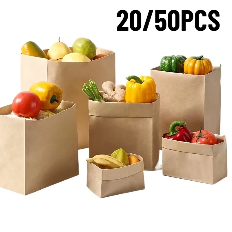 20/50 قطعة كيس ورق الكرافت البني الخضار الفاكهة الخبز التجزئة حقيبة تسوق تغليف المنتج حفلة عيد الميلاد كرافت ورقة حقيبة #1