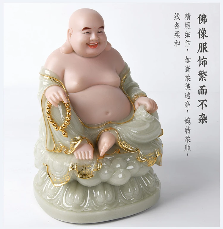 عالية الجودة اليشم تمثال بوذا آسيا المنزل ضريح العبادة مايتريا إله الثروة بوذا الله الازدهار حسن الحظ فنغ شوي تمثال