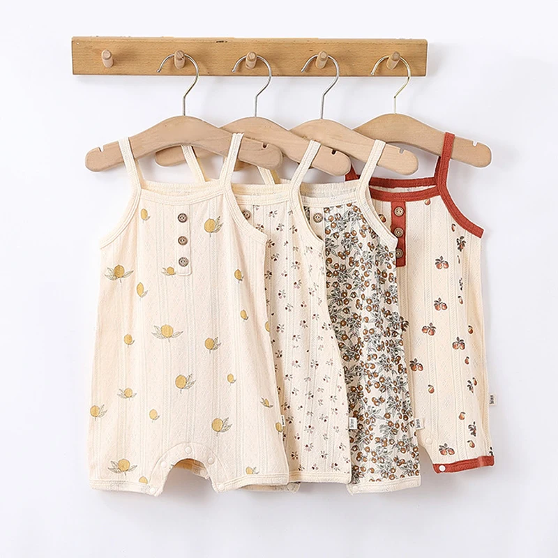 

0-24M Newborn Baby Romper Kids Sleeveless Summer Knitted Cotton Breathable Jumpsuit Cute Sweet Fruit Infant Clothes Outfit