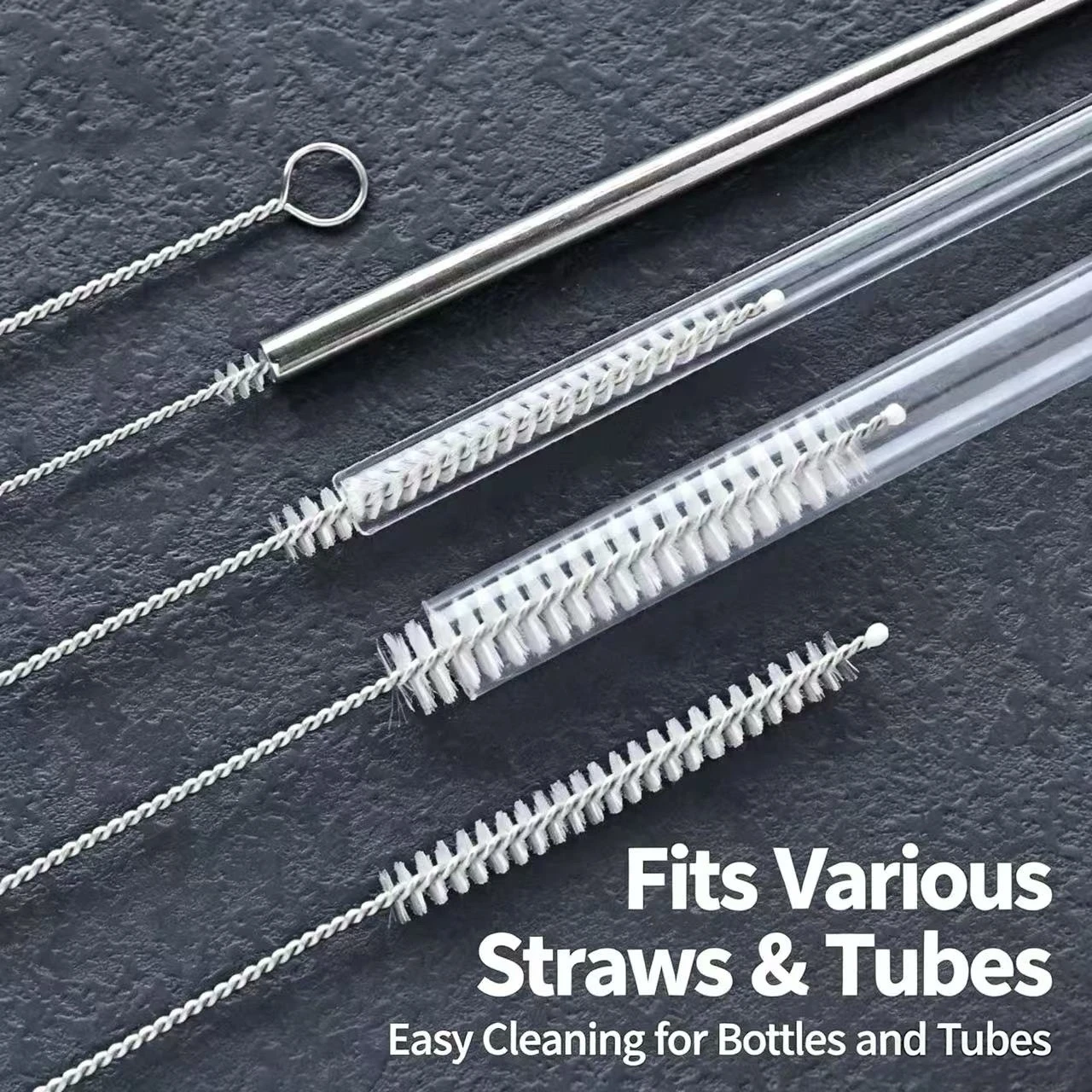 10PCS Stainless Steel Flexible Bottle Straw Cleaning Brush, Cup Lid Nipple Brush, Water Cup and Kettle Soft Bristle Straw Brush