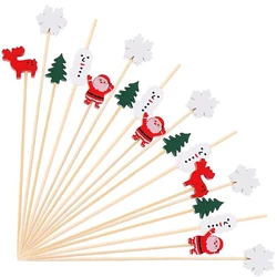 50/100Pcs Christmas Bamboo Skewer Cocktail Picks Cupcake Topper Disposable Food Dessert Toothpicks New Year Party Decor Supplies