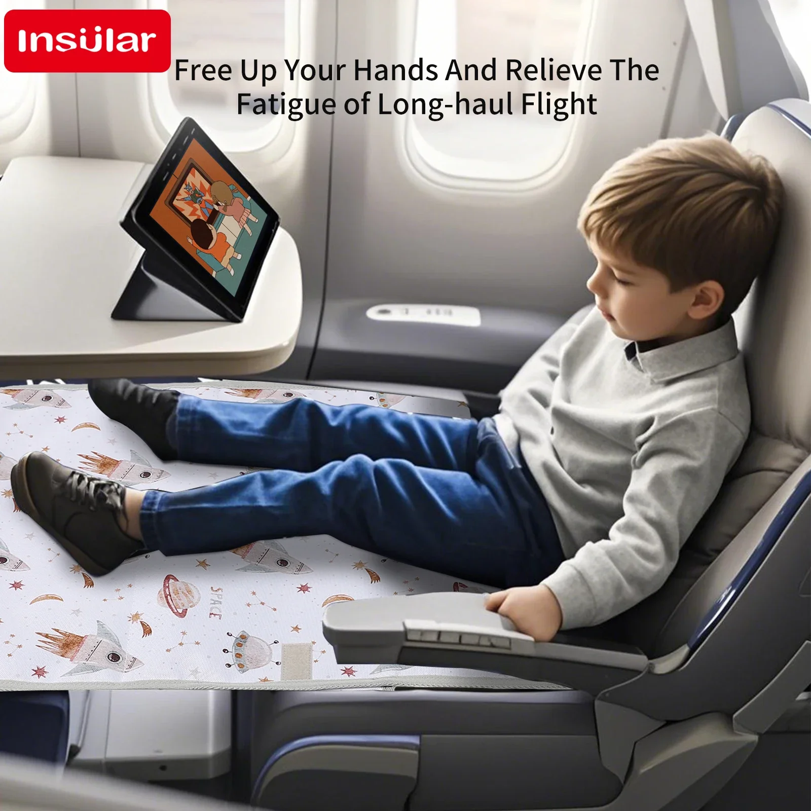 Hamaca de viaje de avión para niños, cama de poliéster, extensor de asiento de avión impermeable, almohadilla de extensión de asiento de avión de dibujos animados para niños, fácil de limpiar
