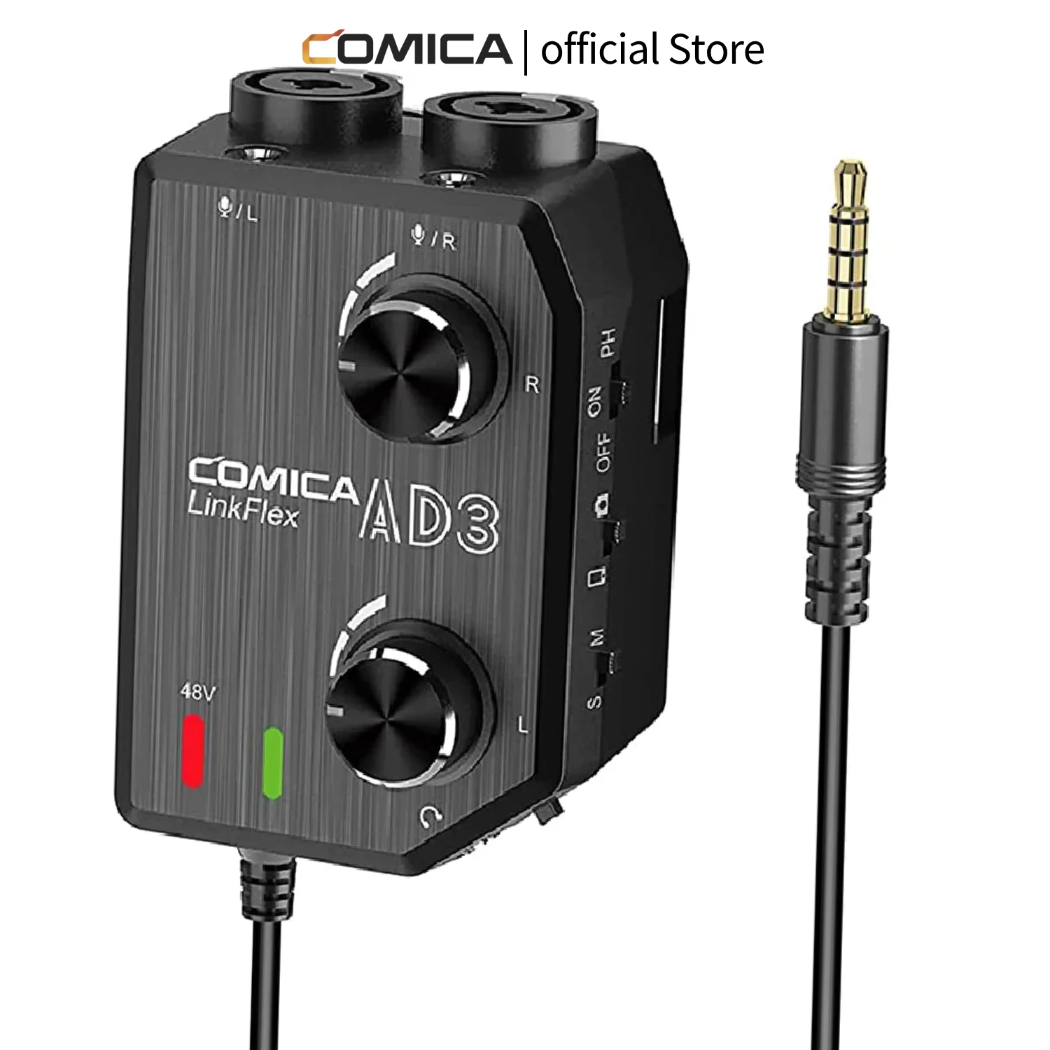 COMICA LINKFLEX.AD3 2-Channel Microphone Audio Mixer Preamp with Phantom Power, Guitar Audio Interface Microphone for Camera