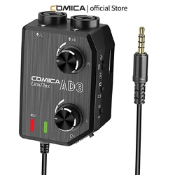 COMICA LINKFLEX.AD3 2-Kanal Mikrofon Audio Mixer Preamp mit Phantom Power, Gitarre Audio Interface Mikrofon für Kamera