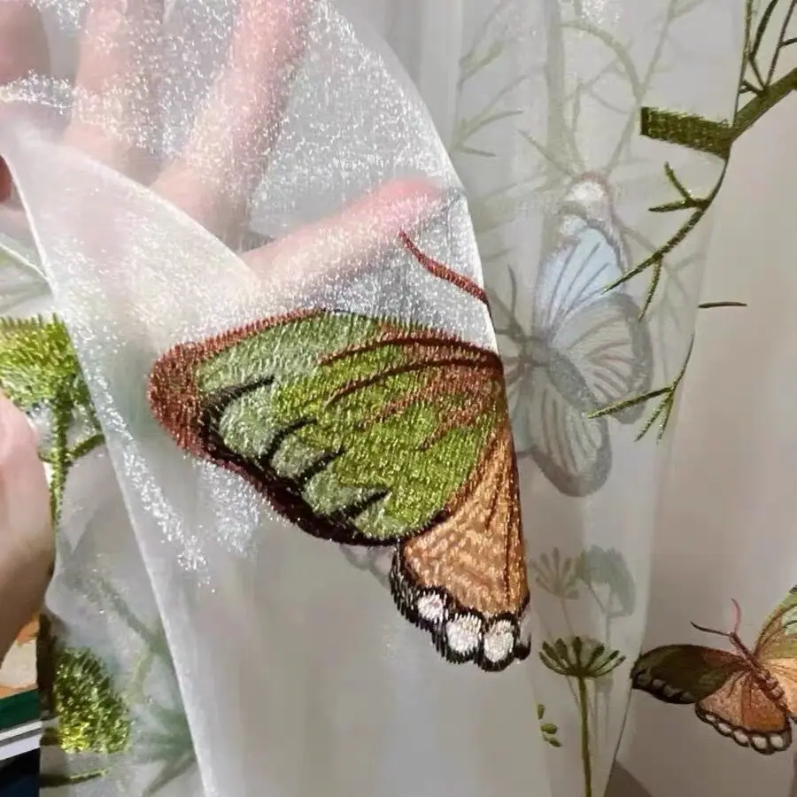 Organza Butterfly Embroidered Tulle Fabrics for Bedroom, Pastoral, High Grade Window Curtain, Living Room, Kitchen Decoration