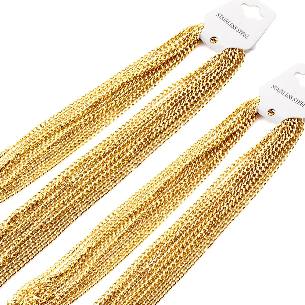 LUXUKISSKIDS 3.5mm Width Cuban Chain 5pcs/Lot Wholesale Chain For Women Gold Steel Color Edges And Corners Stainless Steel Chain