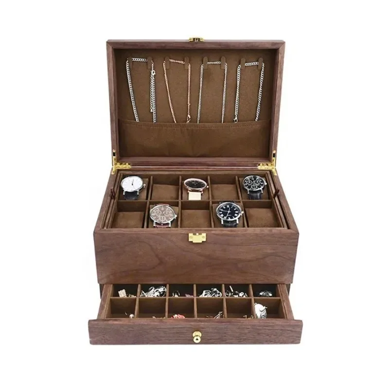 Wooden Jewelry Box Double-layer Jewellry Storage Box with Lids Bracelet Earrings Ring Boxes Exquisite Necklace Storage Boxes