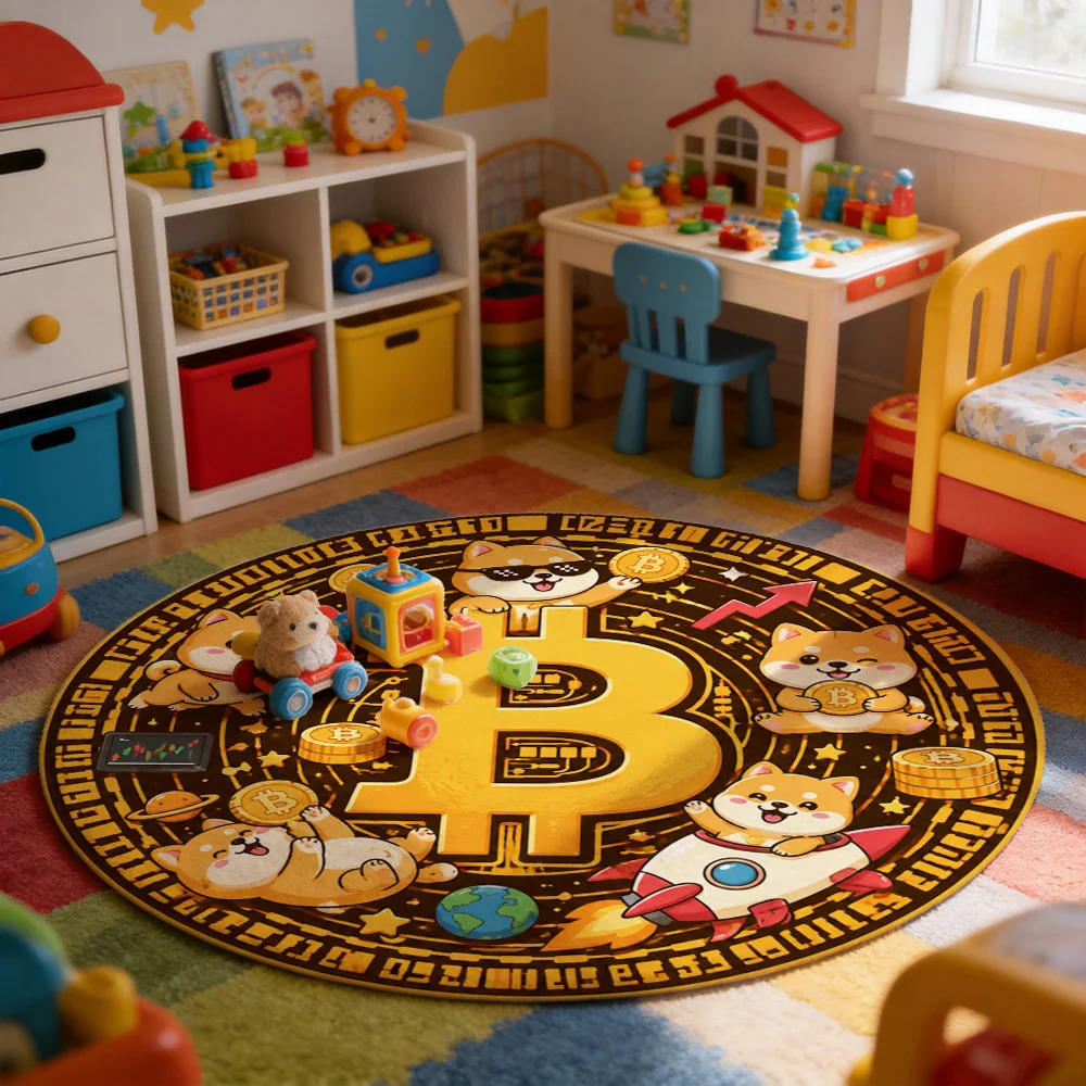 Cute Shiba Inu Bitcoin Crypto Theme Area Rug Mat for Living Room Gaming Area Floor Decor