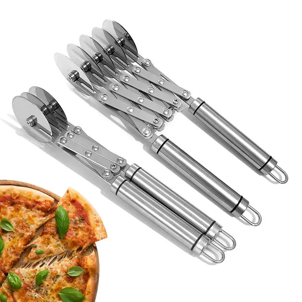 3/5/7 Wheel Pastry Cutter with Handle Stainless Steel Double Cutter Adjustable Pizza Slicer Cookie Divider Dough Cutter Roller