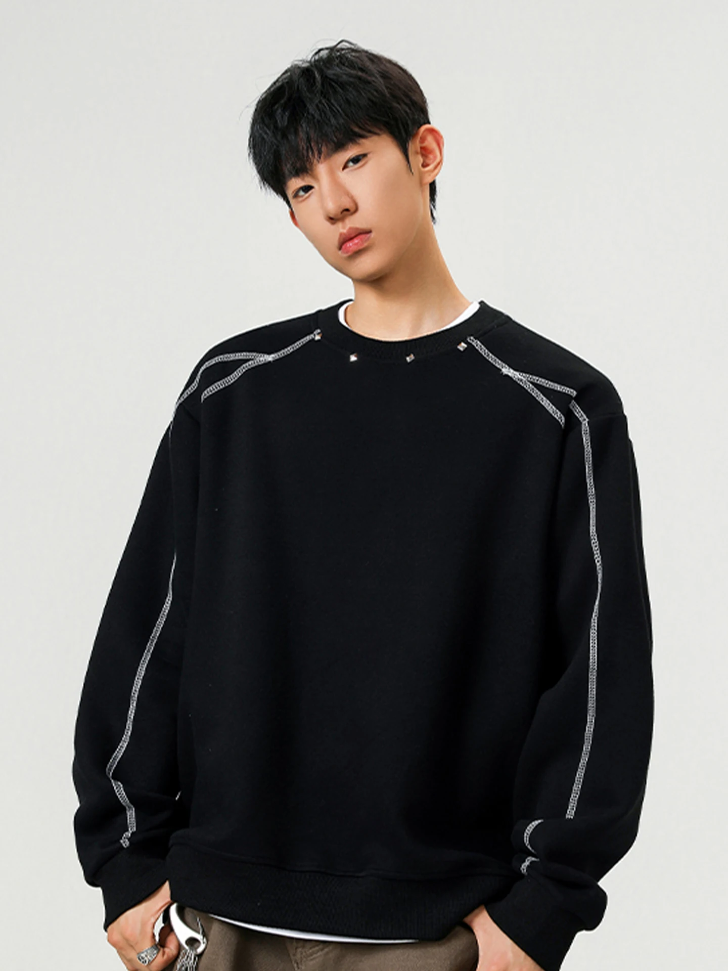 

American Retro round Ne Sweatirt Men's Spring Loose Casual Sle Spor Top Comfortable Breathable Cotton Polyester Blend