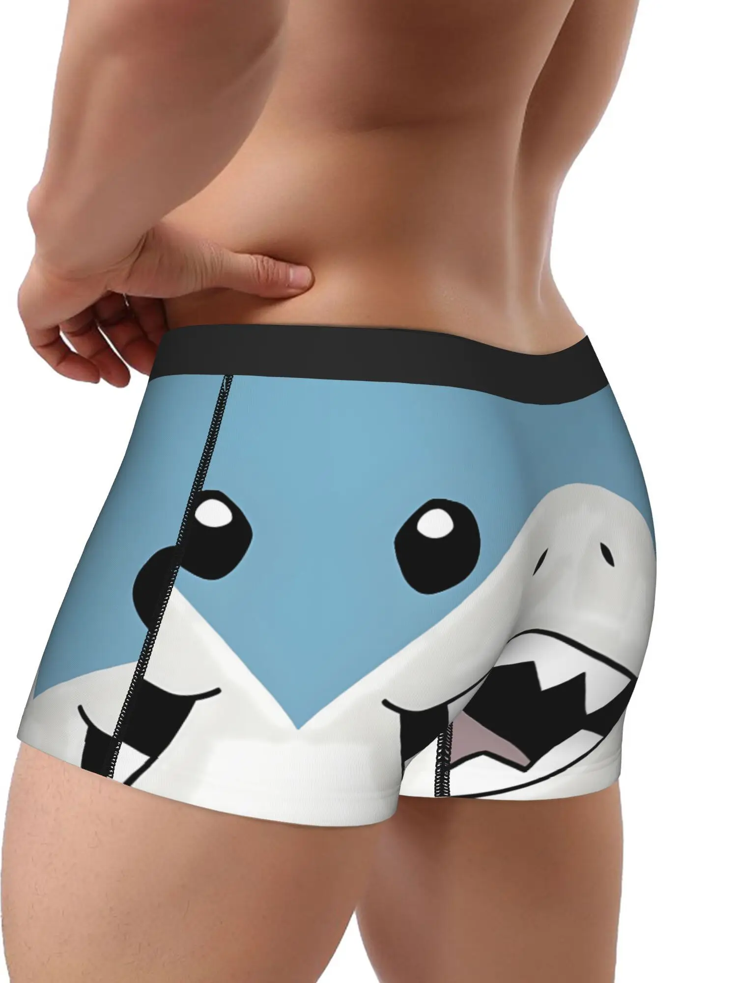 Shark Smile Novelty Boxer Briefs - Stretchy, Comfortable Underwear with Playful Shark Design, White with Blue Black Print