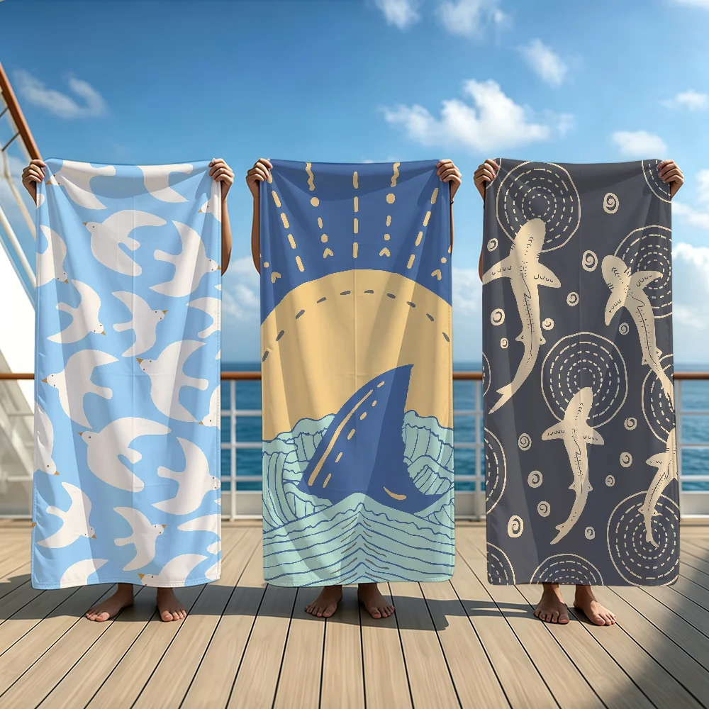 Retro Ocean Shark Towel Beach Oversized Soft Ultra Absorbent Quick Drying Large Pool Travel Camping Bathroom
