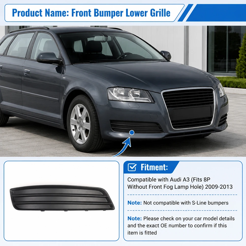 Car Fog Lights Grill Cover Bumper Lower Grille for Audi A3 8P 2009 2010 2011 2012 2013 8P0807681D 8P0807682D Exterior Parts