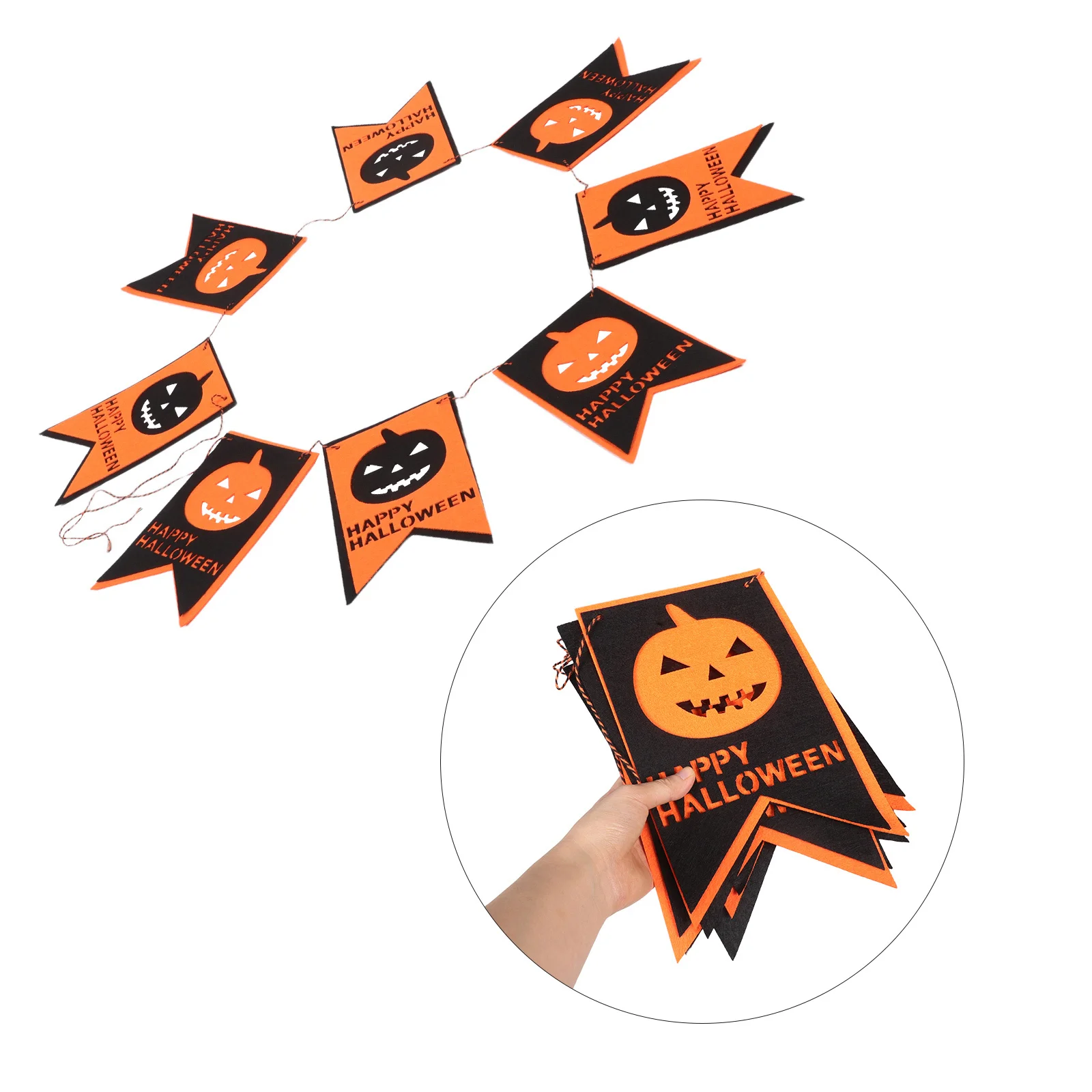 

2Pcs Halloween Bunting Banner Orange Black Nonwoven Fabric Spooky Pumpkin Porch Hanging Sign Haunted House Party Decoration
