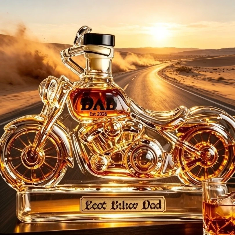 380ml Motorcycle Shaped Whiskey Decanter, Crystal Glass Wine Bottle, Creative Bar Home Decor, Unique Gift for Biker Dad Men