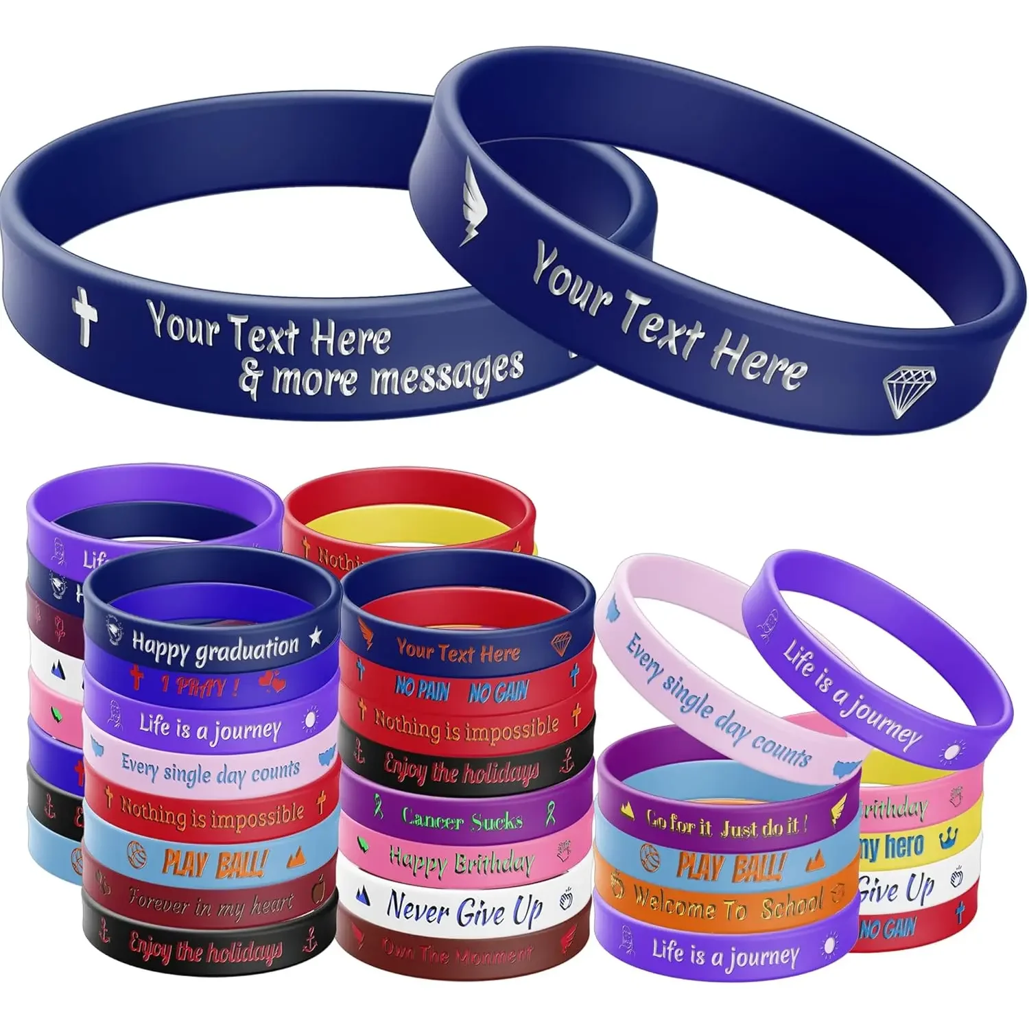 

50PCS Custom Silicone Wristbands - Personalized Rubber Bracelets reat for Motivational, Fundraising, Events, Promotions, Gifts