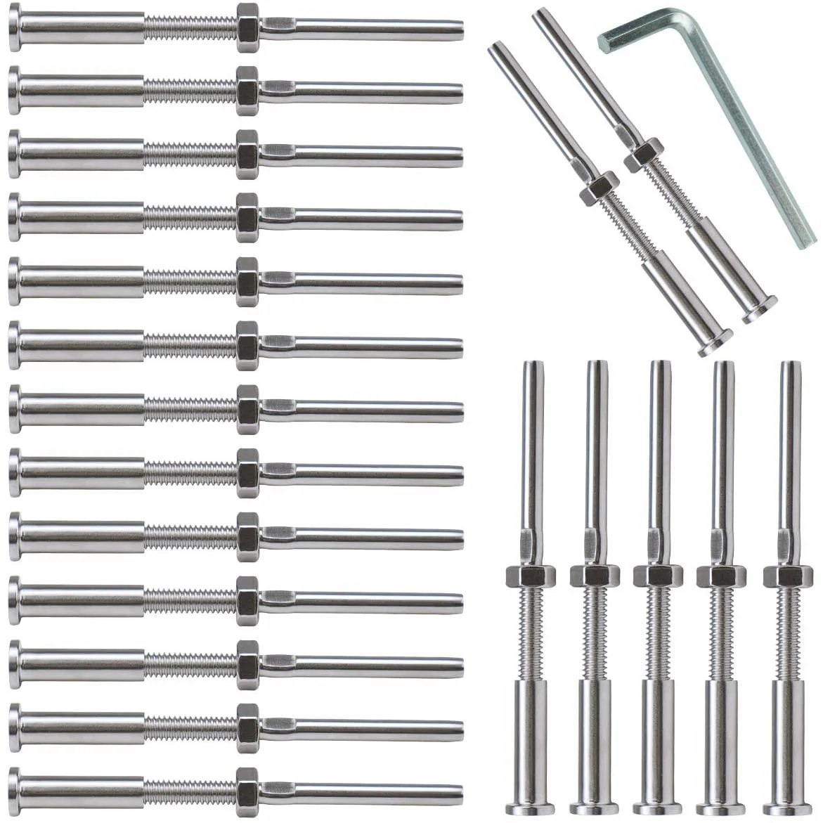 ABYA 20 قطعة وصلة ربط المقطورة اليد Swage الخيوط مسمار التوتر عرافة رئيس نهاية المناسب استقبال محطة ل 1/8 بوصة درابزين كابل