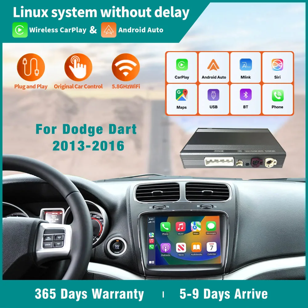 Kit de caja AI para coche Android Auto CarPlay inalámbrico mejorado para Dodge Dart Radio reproductor de DVD Mirror Link AirPlay OEM botones Plug & Play