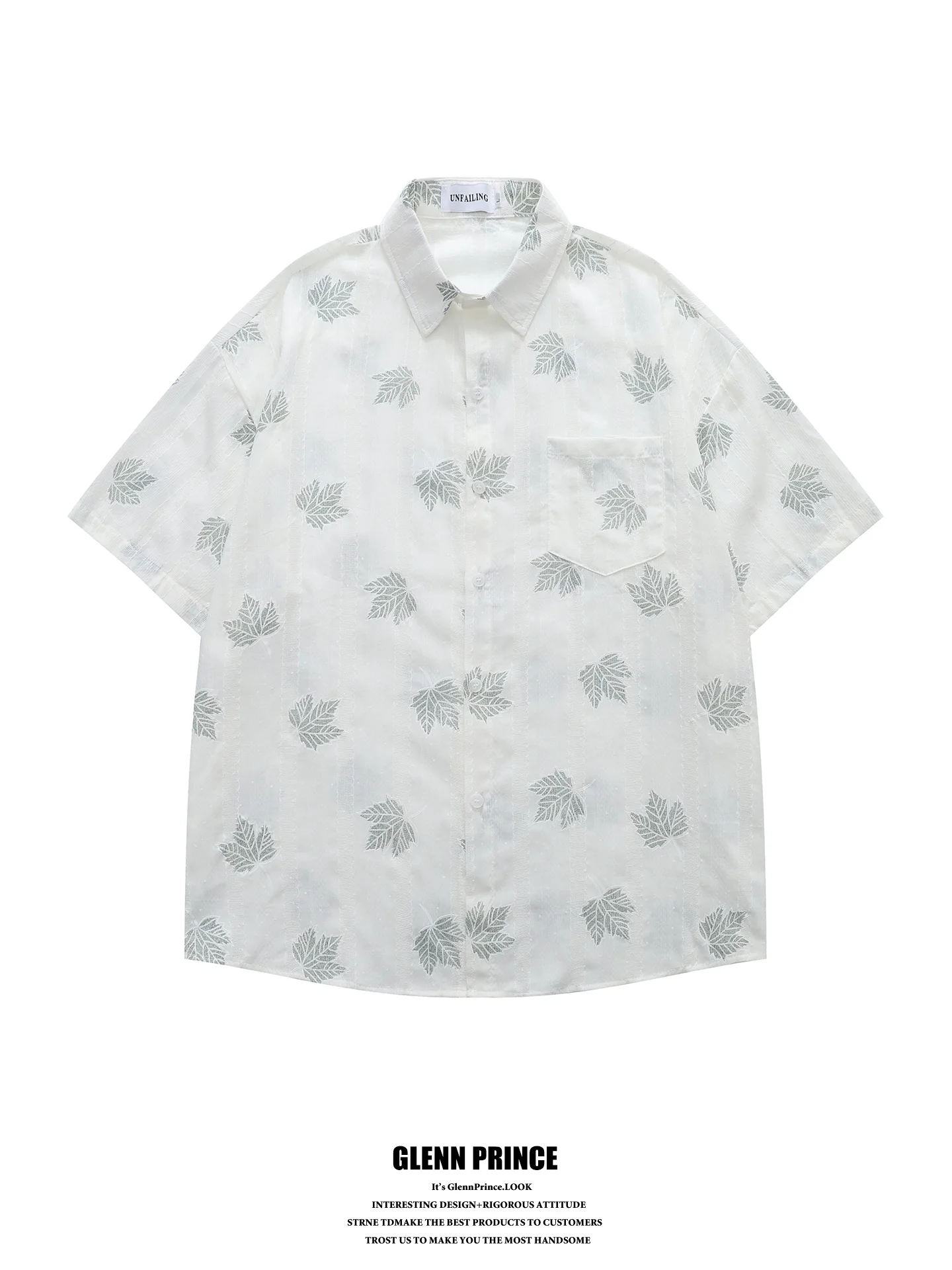 

GPstudio Japanese Style Artistic Hawaiian Leaf Print Short Sleeve Men's Shirt Light Casual Loose Cotton Shirt