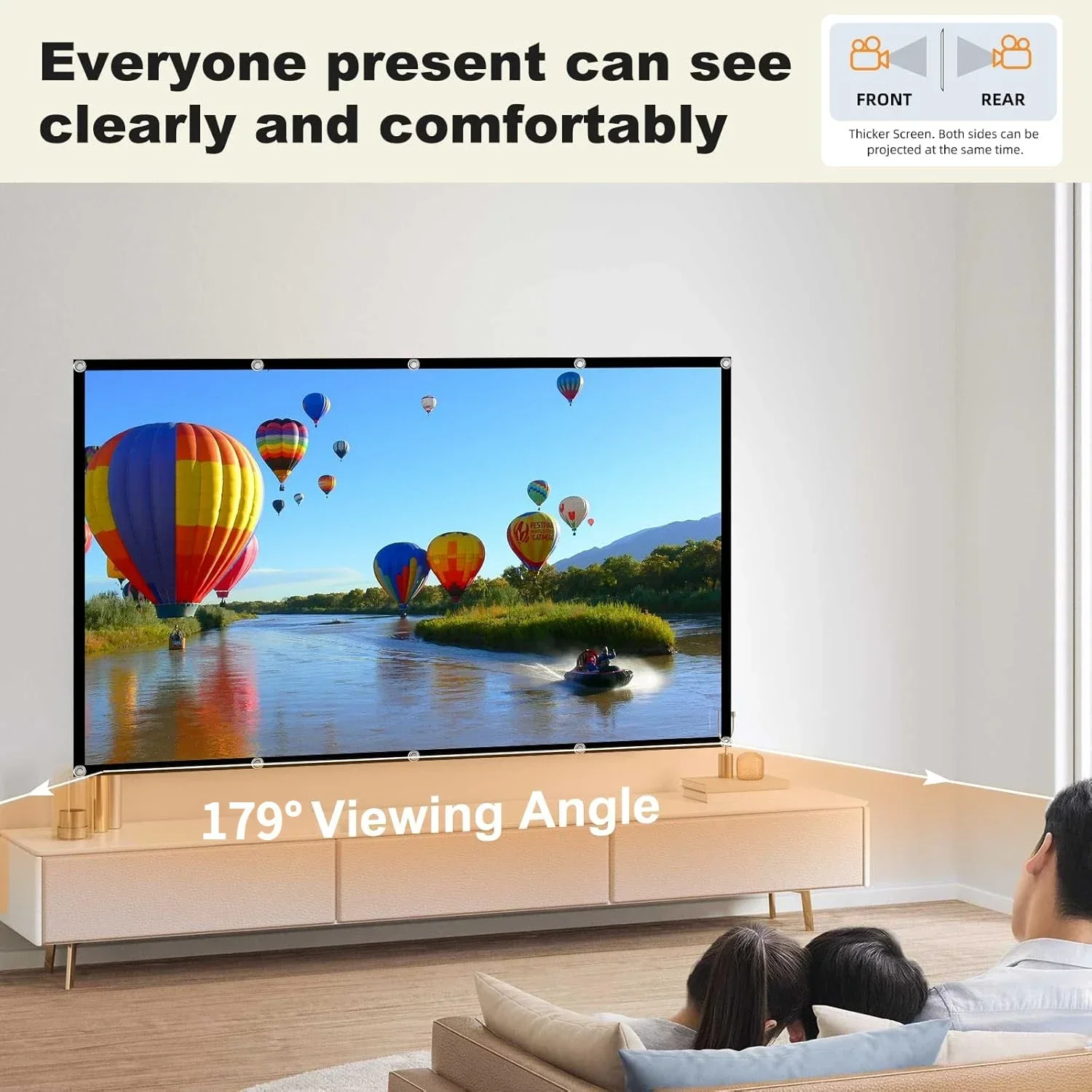 Portable Projector Screen 16:9 Foldable Wrinkle Free Projection Screens for Home Theater Outdoor Support Double Sided Projection