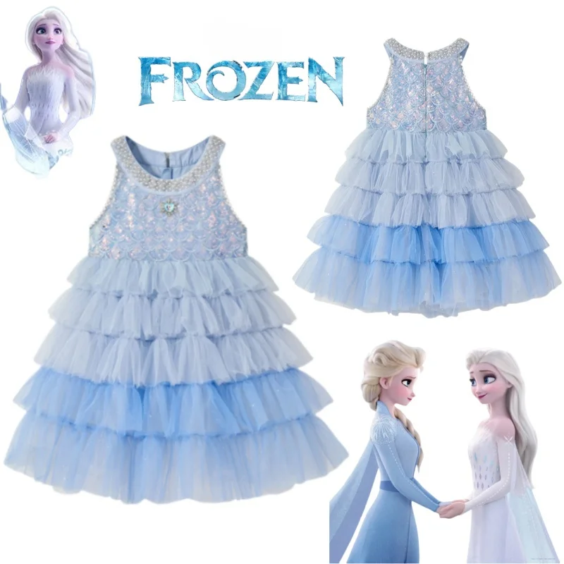 

Frozen Elsa Anime Perimeter Girls Dress Fashion Mesh Sleeveless Cake Skirt Comfortable Skin-Friendly Princess Dress Holiday Gift