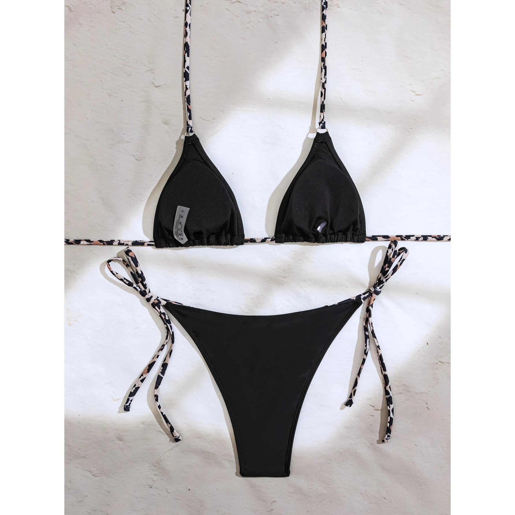 Conjunto de biquinis feminino maiôs lantejoulas glitter estrela do mar padrão decoração rendas-up halter sutiã topos com tanga 2 peças biquíni maiô