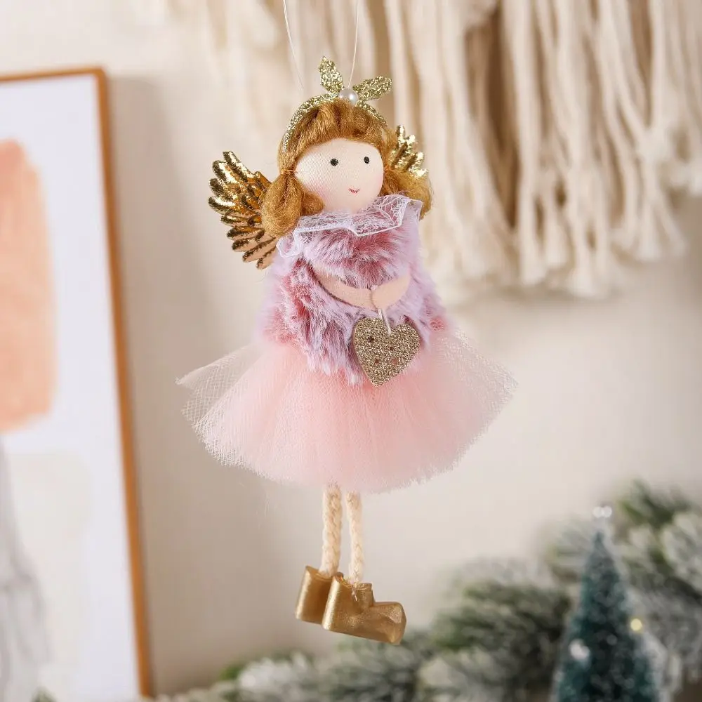 Easy Use Cute Xmas Tree Hanging Ornaments Angel Doll Plush Angel Doll Pendant Fashionable Plush Gauze Skirt Angel Home Decor