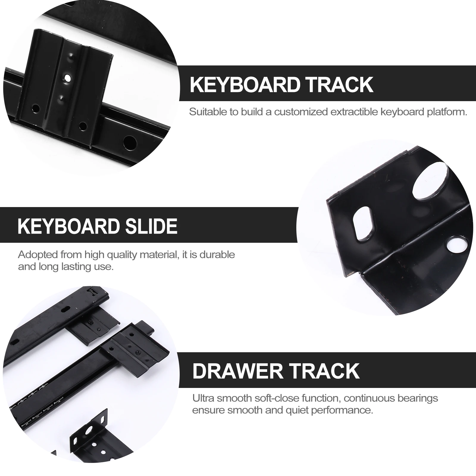 

Keyboard Slide Drawer Track Heavy Duty -Close Continuous Bearings Mute Office Desk Accessories Long Lasting Hardware