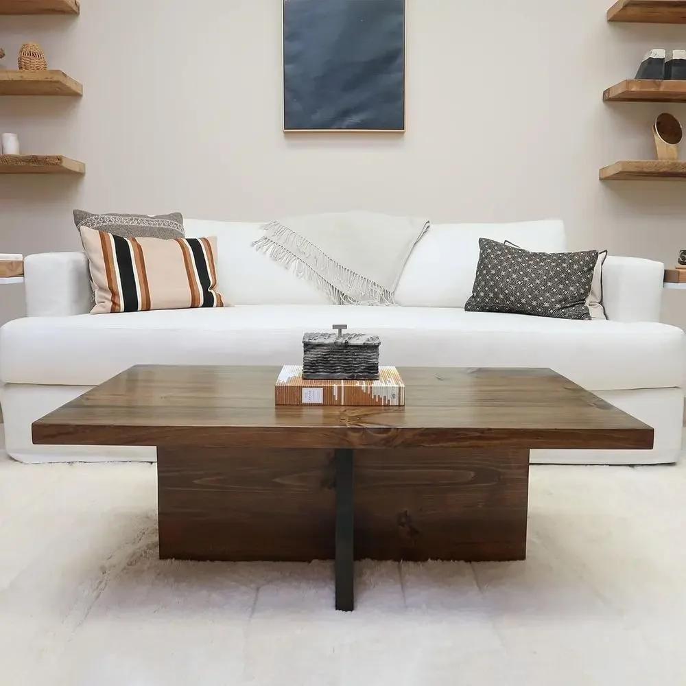 

Rustic Solid Wood Coffee Table with Base Legs, Living Room/Bedroom, Handcrafted in USA, Jacobean Style, 48W x 24D x 15H