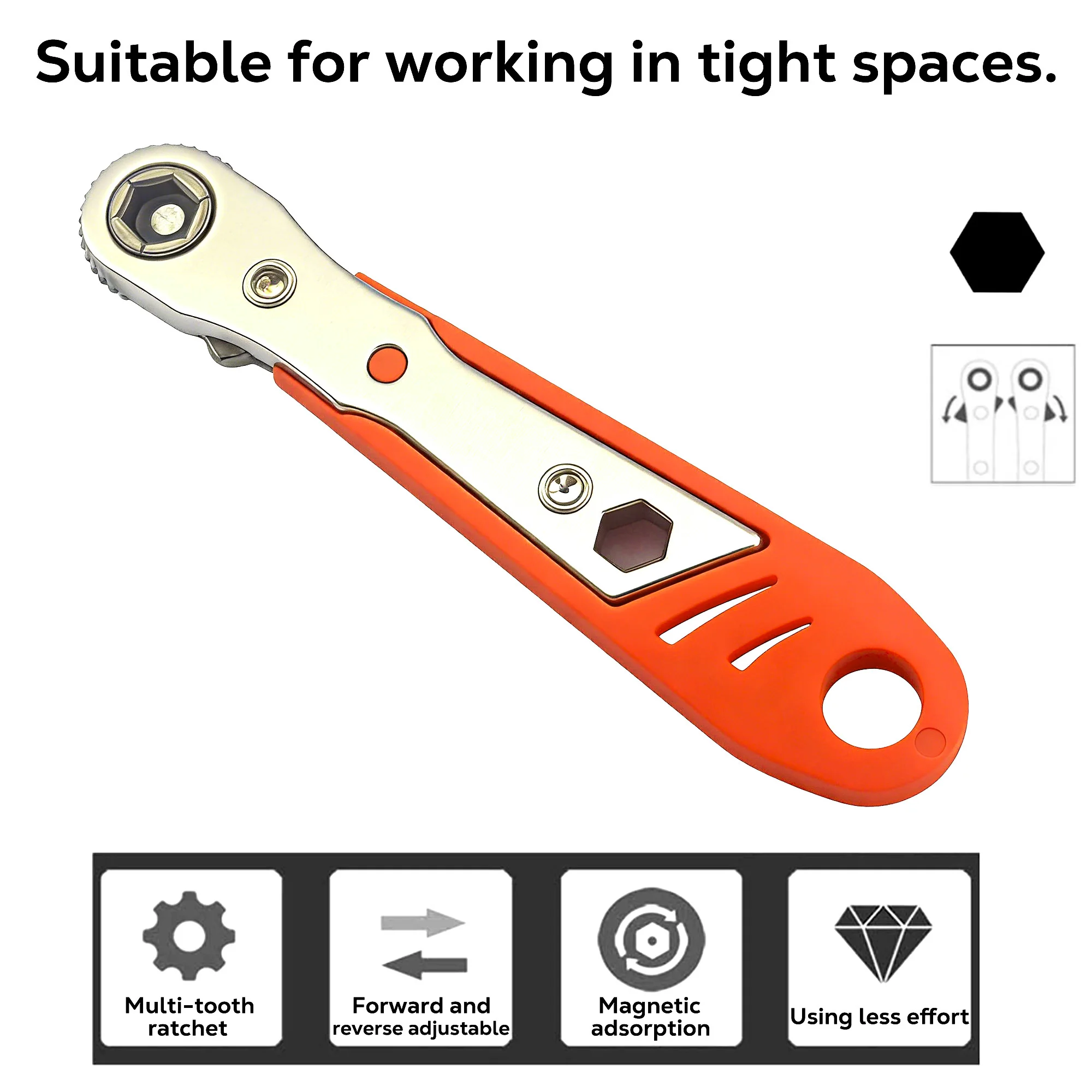Enhanced Dual-Direction Ratchet Wrench with Magnetic Professional Grip, Suitable for Use in Various Angles and Situations, Electric Drill/Homemade Diy/Mechanical Repair