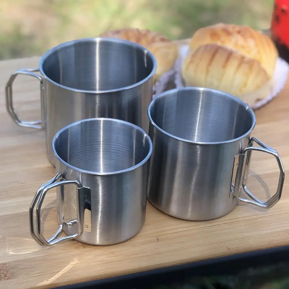 304 Stainless Steel Camping Cup with Foldable Handle Frosted Portable Outdoor Travel Picnic BBQ Tea Milk Beer Mug Drinking Cup