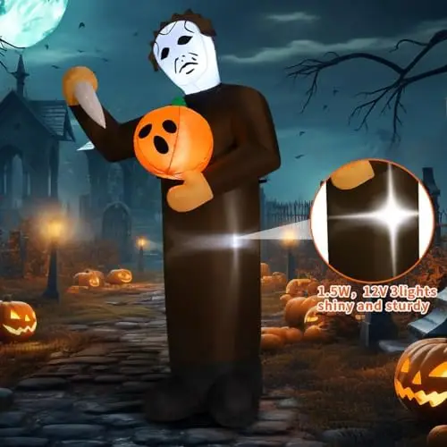 6FT Halloween Pumpkin Killer Inflatable Built-in LEDs for Indoor Outdoor Yard Garden Lawn Decorations for Holidays Parties