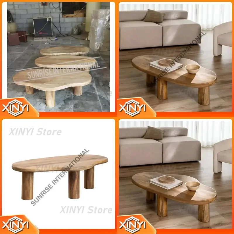 Modern Style Mango Wood Coffee Center Table with Curved Pattern for Living Room Furniture Use At Home