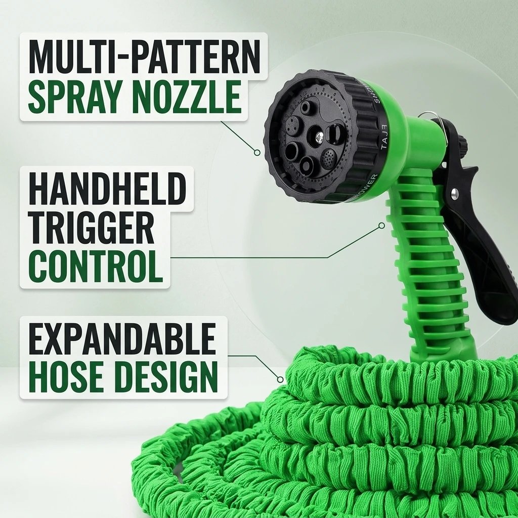 Expandable Magic Hose 50ft with 7 Water Spray Functions High Pressure Car Wash Garden Watering Hose Water Gun for Home Outdoor