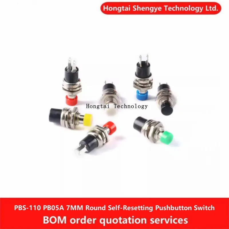 PBS-110 PB05A 7MM Round Pushbutton Momentary Self-Resetting Pushbutton Switch 2 Pin Red Yellow Green Blue Black White