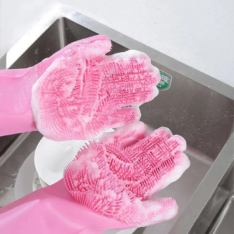 Luvas de Silicone Impermeáveis para Lavar Louça e Roupa, Utensílios de Cozinha para Uso Doméstico, Não Prejudica as Mãos, Luvas Macias para Banho e Limpeza de Animais de Estimação