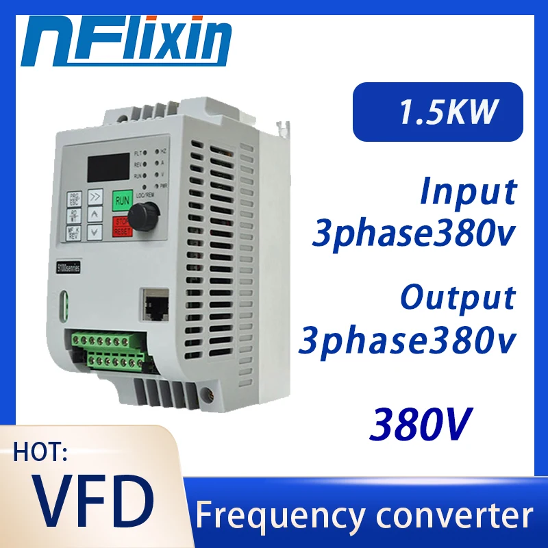 VFD 3 phase 380v input to 3 phase 380V output 1.5KW Frequency Inverter VFD Adjustable Speed Drive Frequency Converter