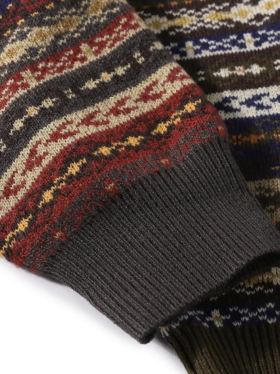

Винтажный вязаный свитер Fair Isle в этническом стиле, круглый, облегающий крой, вязаный свитер в стиле ретро для молодежи, повседневный зимний длинный слэ...