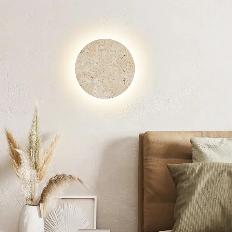 

Led Round Yellow Cave Stone Wall Lamp Indoor Light Wabi-sabi Style Hotel Bedroom Bedside Wall Light Corridor Aisle Porch Lamp