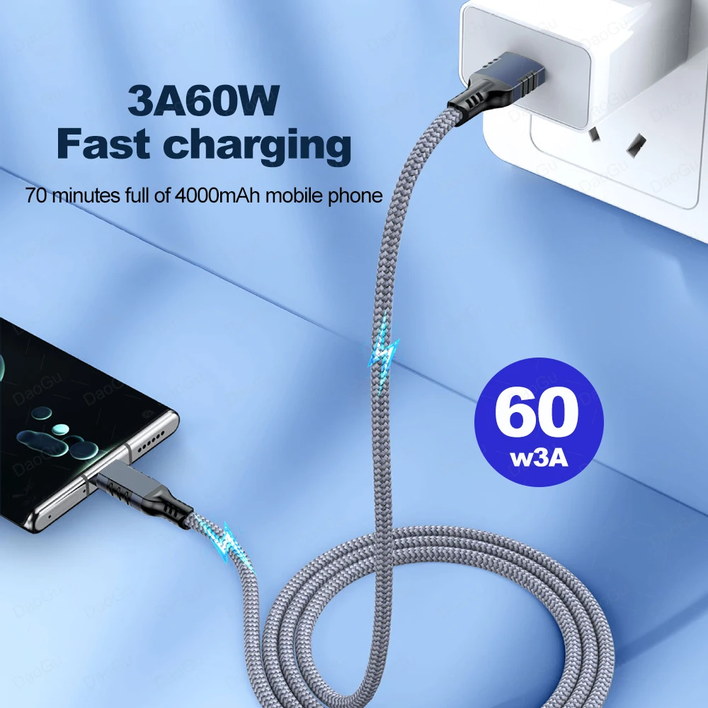 Fotografia 4: Cabo de Dados de Alta Qualidade 10Gbps com Transmissão Rápida USB 3.2 Tipo C, Cabo de Carregamento Rápido 3A 60W para Celular e SSD