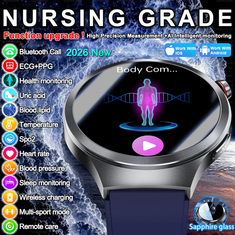 

2026 New Body Fat Analysis Health Smart Watch Accurate detection ECG+PPG Uric Acid Blood Pressure Blood Oxygen Clock Call watch