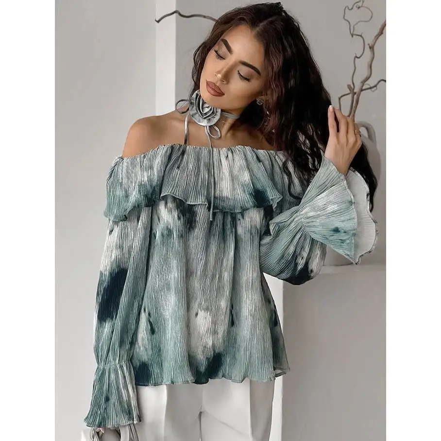 

French Flared SVE irt Autumn Faionable Top Women's Loose Long Sve Bell Sve Long Length T Sle Faionable Wome...