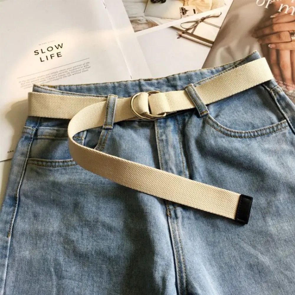 Durable Canvas Canvas Belt Fashion Double Round Buckle Men Belt Easy to Use Casual Belt Jeans